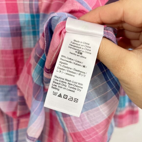 J. Crew Classic Fit Crinkle Cotton Popover Blouse in Ombre Plaid - Size 10 - Picture 4 of 6
